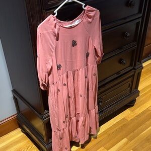 Zara Pink Kids Dress with beaded Floral Embroidery